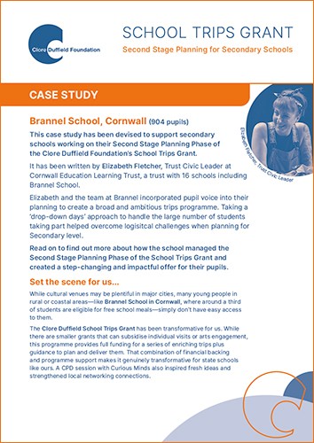 School Trips Grant 2nd Stage Planning - Cornwall secondary school